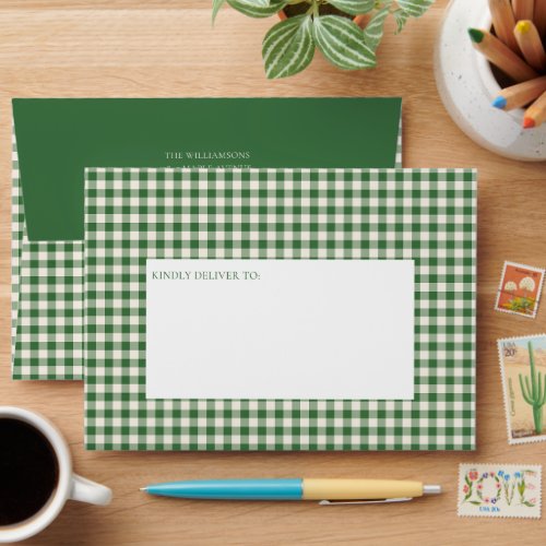 Green Gingham Plaid Christmas Holiday Matching Envelope