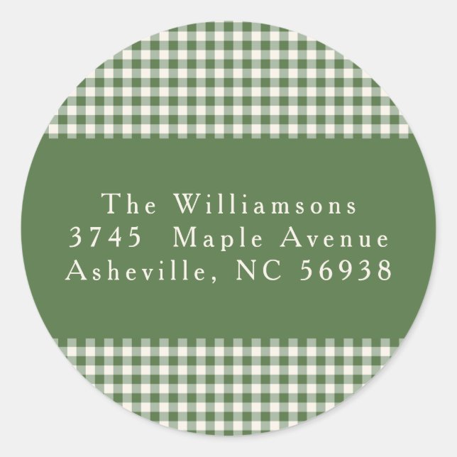 Green Gingham Plaid Christmas Return Address Label (Front)