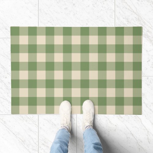 Green Gingham Plaid Cottagecore Rug or Doormat
