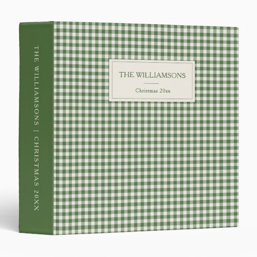 Green Gingham Plaid Custom Family Christmas Photo 3 Ring Binder