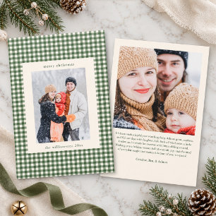 Green Gingham Plaid Custom Family Photo Christmas Holiday Card