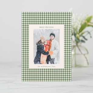 Green Gingham Plaid Custom Family Photo Christmas Holiday Card