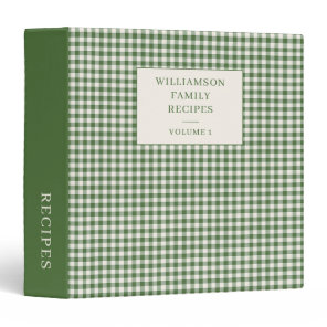 Green Gingham Plaid Custom Family Recipe Volume 3 Ring Binder