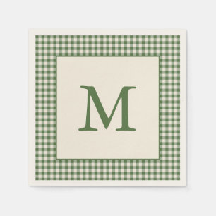 Green Gingham Plaid Custom Monogram Initial Letter Napkins