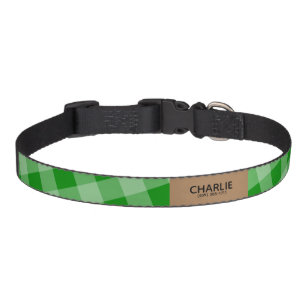 Green Gingham Plaid Custom Name Phone Pet Collar