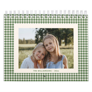 Green Gingham Plaid Custom Photo Family Holiday  Calendar