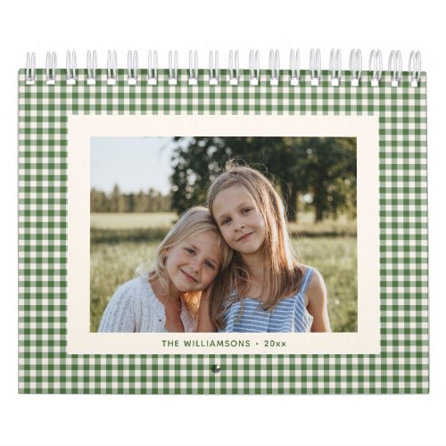 Green Gingham Plaid Custom Photo Family Holiday Calendar