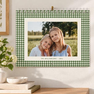 Green Gingham Plaid Custom Photo Family Holiday Calendar