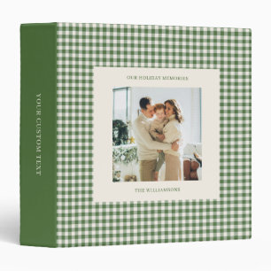 Green Gingham Plaid Custom Photo Holiday Memories 3 Ring Binder