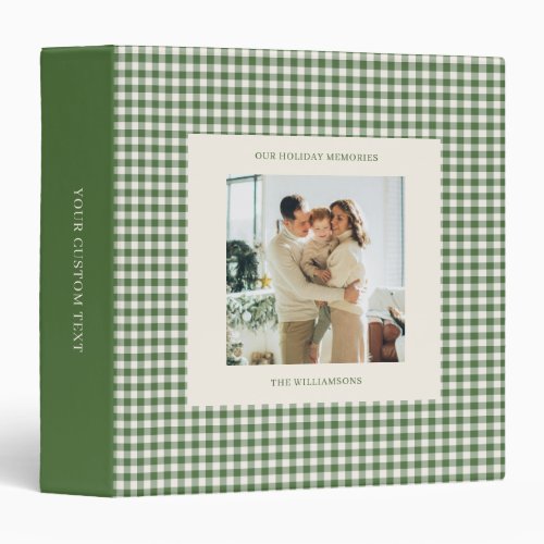 Green Gingham Plaid Custom Photo Holiday Memories 3 Ring Binder