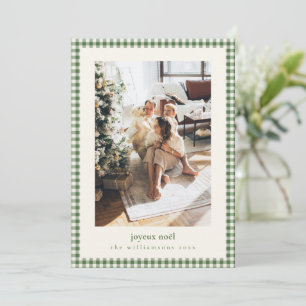 Green Gingham Plaid Joyeux Noel Photo Christmas Holiday Card