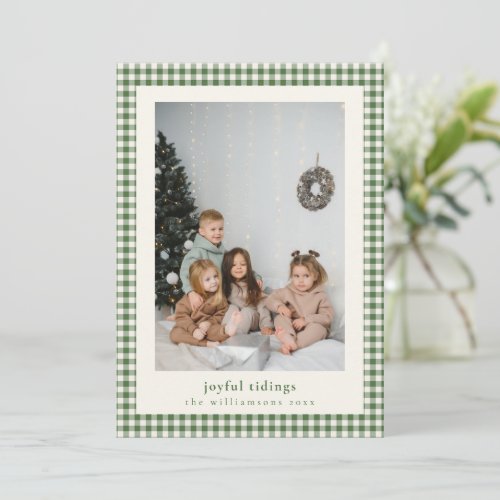 Green Gingham Plaid Joyful Tidings Photo Christmas Holiday Card