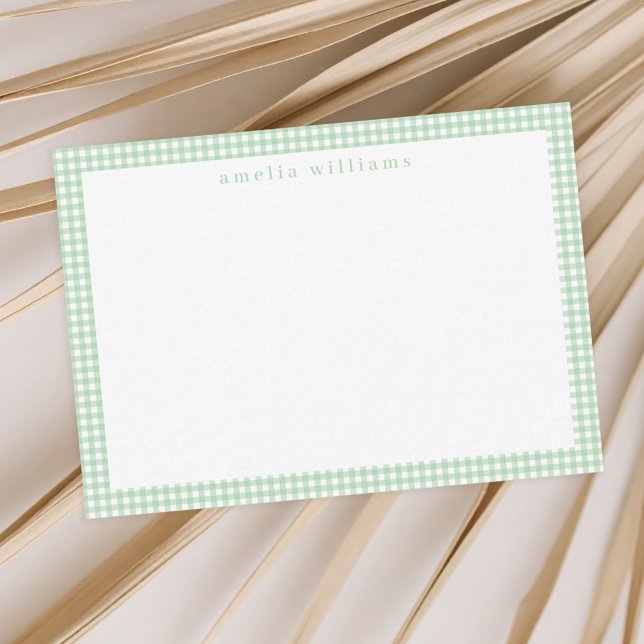 Green Gingham Plaid Note Card (Creator Uploaded)