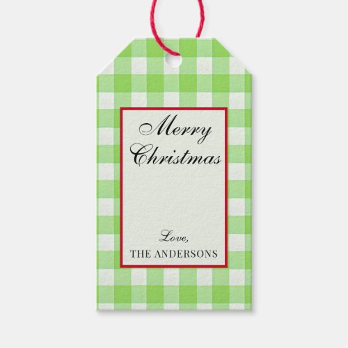 Green Gingham Plaid Pattern Christmas Gift Tags