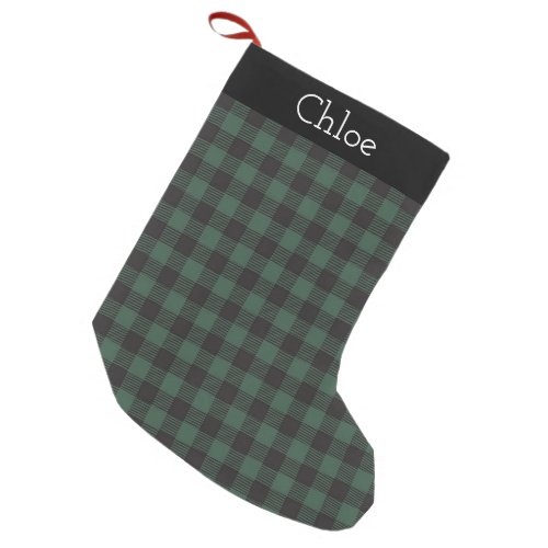 Green Gingham Plaid Pattern Custom Name Small Christmas Stocking