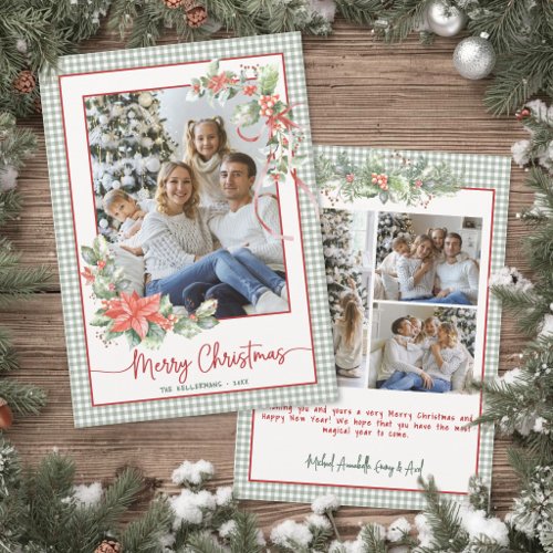 Green Gingham Plaid Photo Merry Christmas Holiday Card