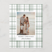 Green Gingham Plaid Tartan Christmas Photo Card