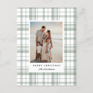 Green Gingham Plaid Tartan Christmas Photo Card