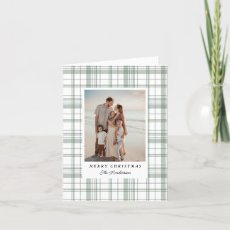 Green Gingham Plaid Tartan Christmas Photo Card
