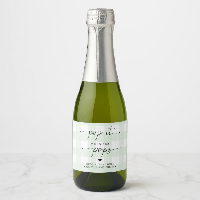 Green Gingham Pop It When She Pops Favor Label (Front)