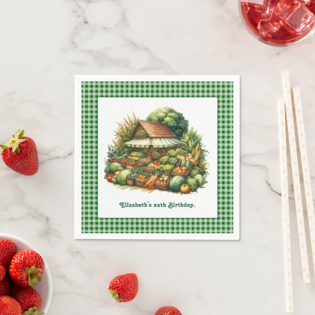 Green Gingham Produce Stand - Farmers Market Party Napkins (Insitu)