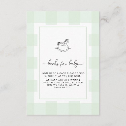 Green Gingham Rocking Horse Book Request Card