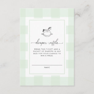 Green Gingham Rocking Horse Diaper Raffle Ticket Enclosure Card
