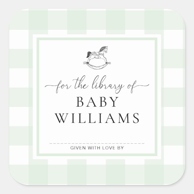 Green Gingham Rocking Horse Library Of Bookplate (Front)