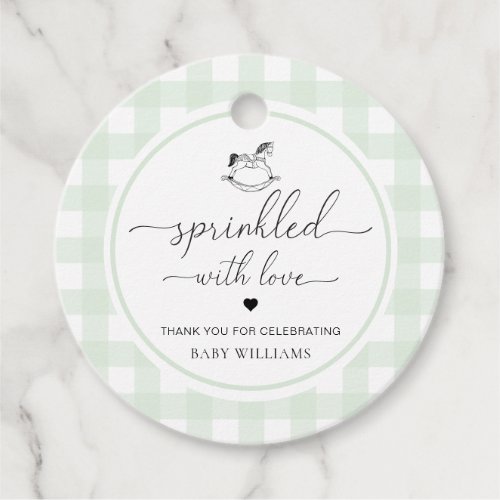 Green Gingham Rocking Horse Sprinkled With Love Favor Tags