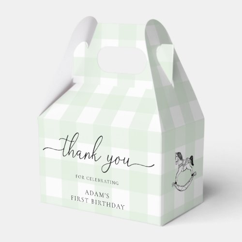 Green Gingham Rocking Horse Thank You Favor Box