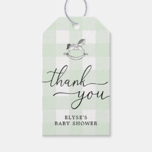 Green Gingham Rocking Horse Thank You Favor Tag