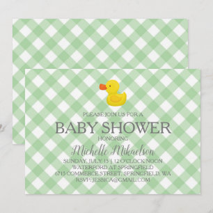 Green Gingham Rubber Duckie Baby Shower Invitation