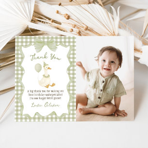 Green Gingham Silly Goose Birthday Photo Thank You Card