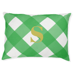 Green Gingham Simple Dog Bed Personalized Initial