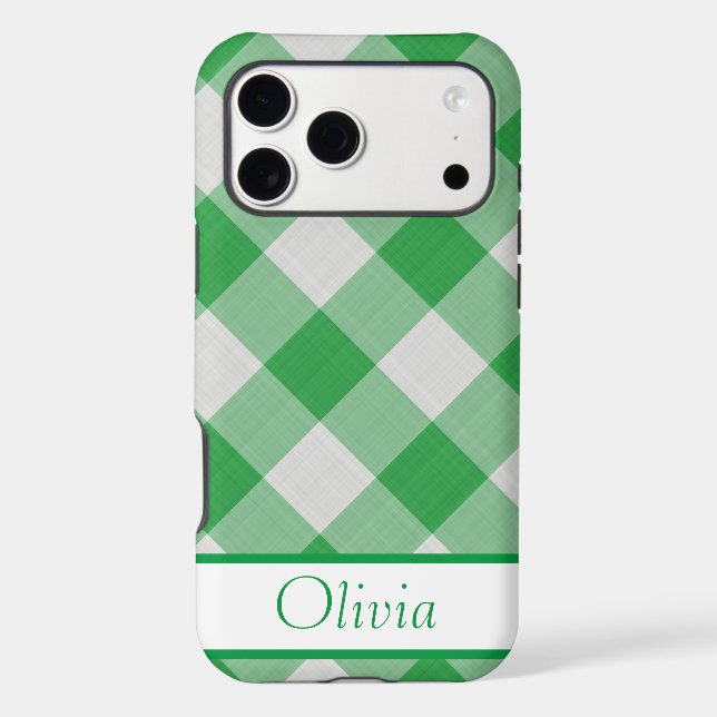 Green Gingham Simple Name Minimalistic Iphone Case (Back)