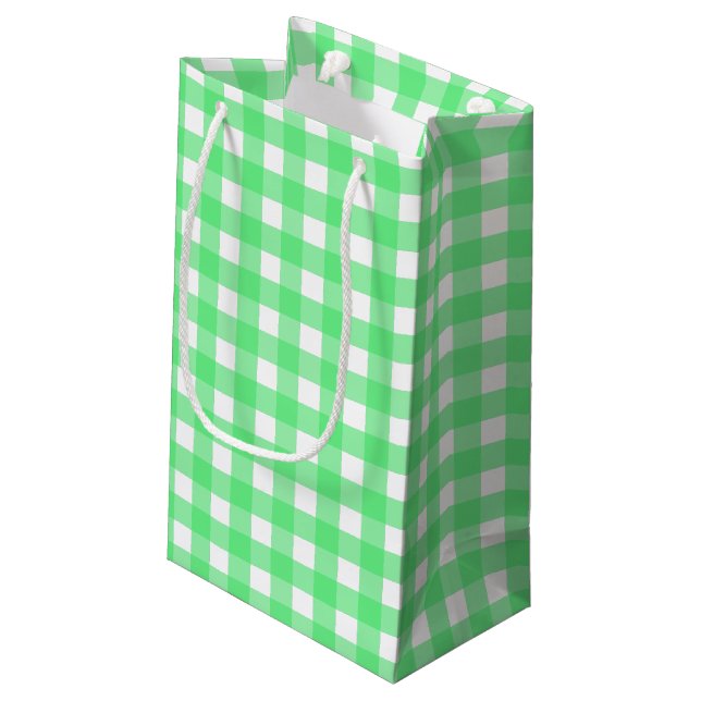 Green gingham small gift bag (Back Angled)