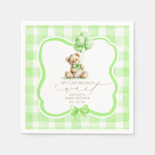 Green Gingham Teddy Bear Baby Shower Napkins