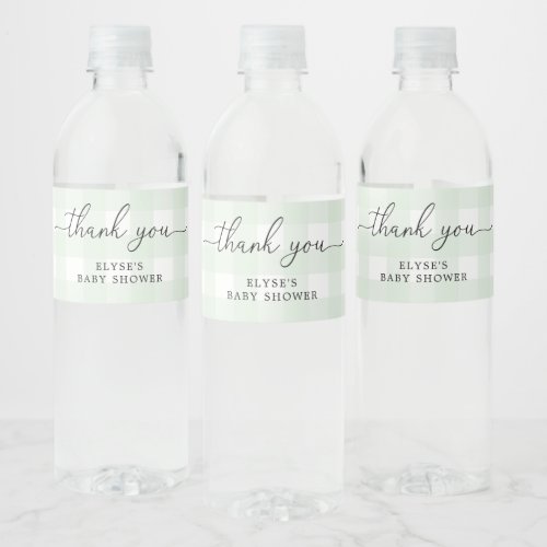 Green Gingham Thank You Favor Water Bottle Label