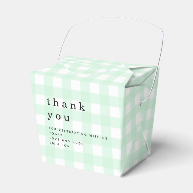 Green Gingham Thank You Picnic Baby Shower Favor Boxes (Front Side)
