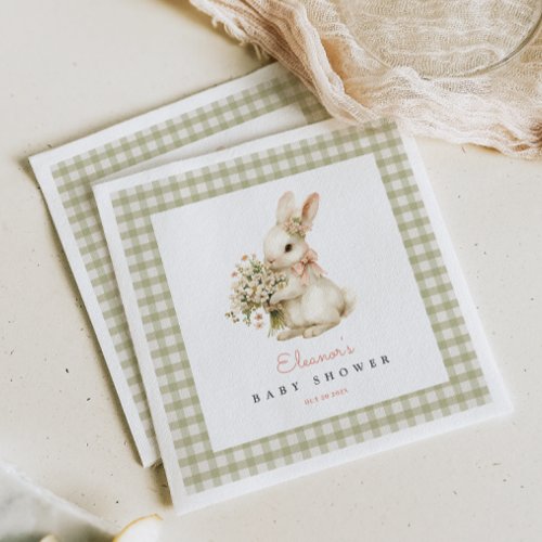Green Gingham Vintage Bunny Baby Shower 