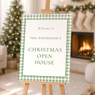 Green Gingham Welcome Christmas Open House Foam Board