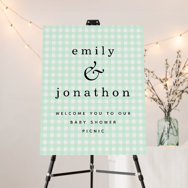 Green Gingham Welcome to Baby Shower Picnic Foam Board (In Situ (Stand))