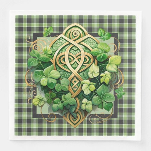 Green Gingham With Celtic Triskele  Paper Dinner Napkins