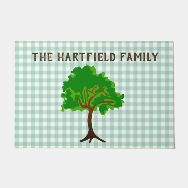 Green Gingham with Tree Door Mat (Front)