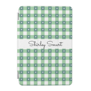 Green Gingham with White Hearts iPad Case – Cute 