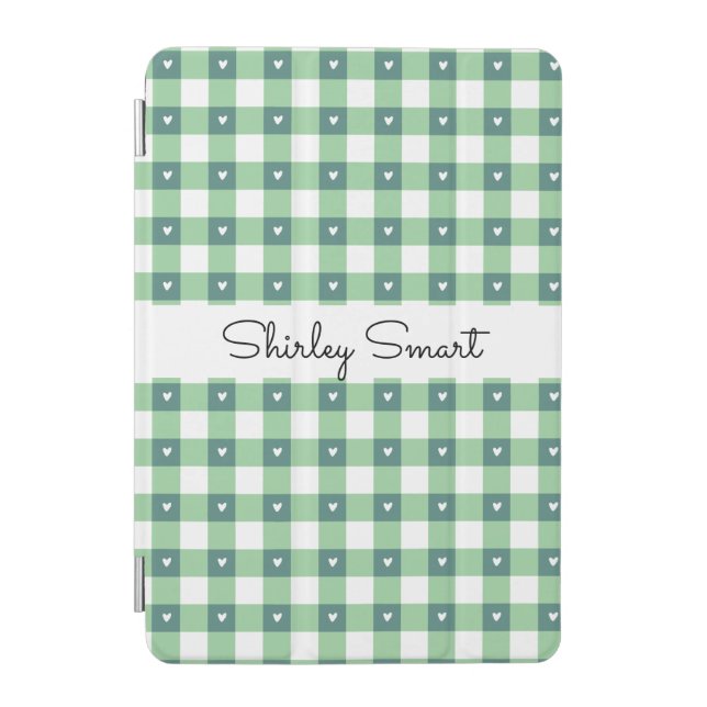 Green Gingham with White Hearts iPad Case – Cute  (Front)