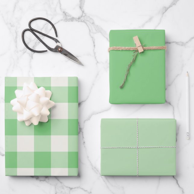 Green Gingham Wrapping Paper Sheets (Front)