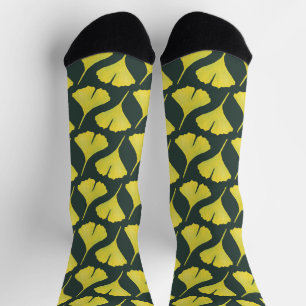 Green Gingko Leaf Nature Lover Botanical Fun Socks
