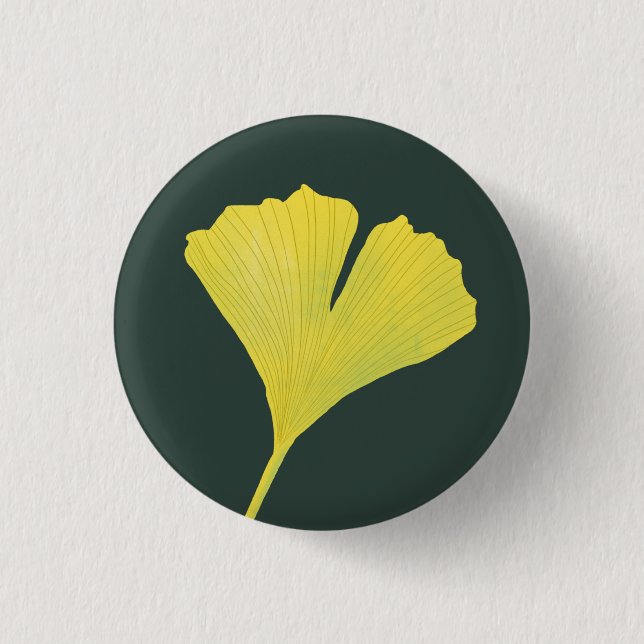 Green Gingko Leaf Nature Lover Botanical Pattern Button (Front)
