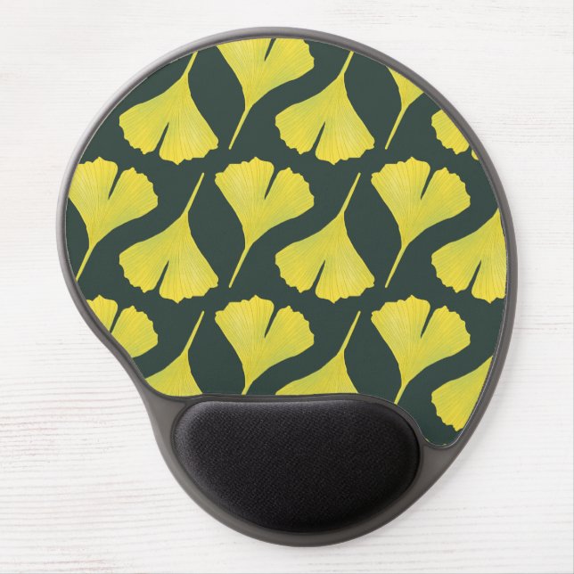 Green Gingko Leaf Nature Lover Botanical Pattern Gel Mouse Pad (Front)